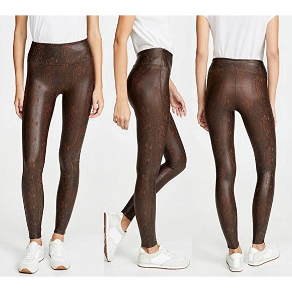 SPANX Pants - Spanx Legging Snake Print Faux Leather Brown Animal Pull On Pant S Skinny Python